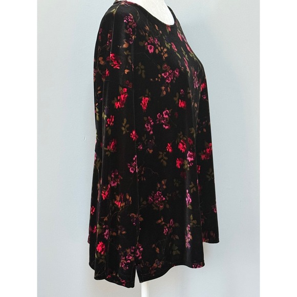 J. Jill Velvet Long Sleeve Tunic Top Black Pink Floral Soft Velour Size 2X - Picture 3 of 7